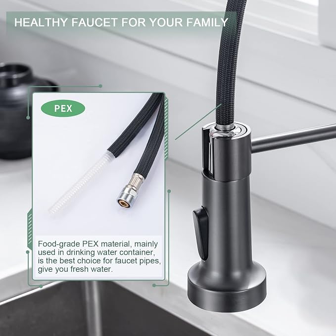 WEWE Pull-Down Kitchen Faucet, 2-Mode Sprayer, Matte Gray, High Arc