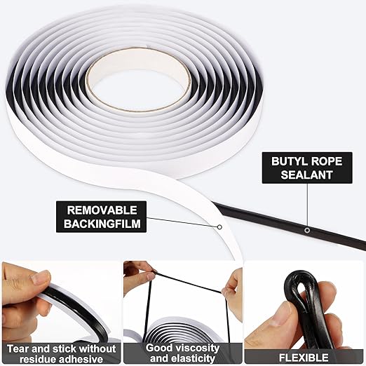 Butyl Sealant Tape 4.57m (15FT) - Waterproof Sealant Tape | Professional Butyl Rubber Sealant. Waterproof, Self-Adhesive, Weatherproof. For RV, Car, Boat, Camper, Roof, Window, Plumbing