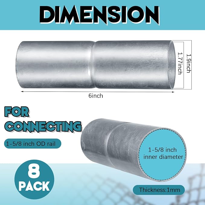 Tandefio 8 PCS Top Rail Sleeve Galvanized Steel Chain Link Fence Top Rail Sleeve for Rail/Pipe (1-5/8" x 6")