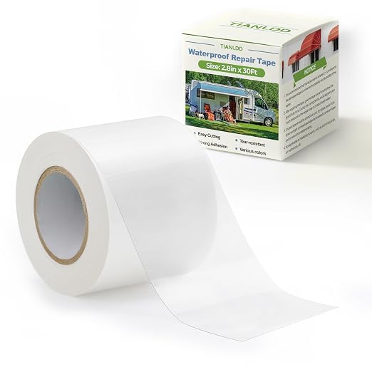 TIANLDD Waterproof Repair Tape for Fabric,RV Awning,Boat Covers,Tents,Tarp,Heavy Duty Outdoor Repair Patch - 3.3IN x 30FT（Transparent）