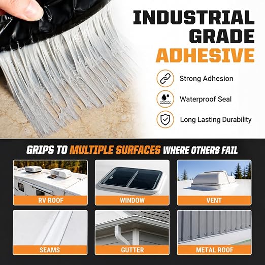 Butyl Sealant Waterproof Tape 6''×50', Black Weather-Resistant Deck Joist Tape, RV Repair Sealant Tape for RV Repair, Window, Boat Sealing, Truck Stop Camper Roof Leaks