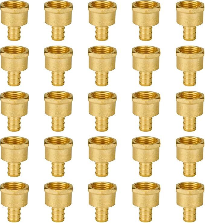SUNGATOR 25-Pack 1/2" PEX Female Adapter, PEX Fittings 1/2 Inch, Brass | Crimp Fitting for PEX Pipe