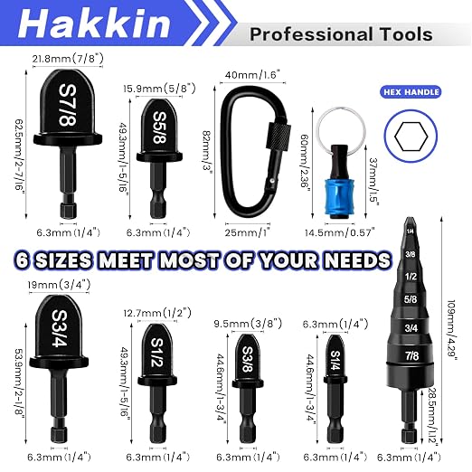 15PCS Swage Tool Drill Bit HVAC Repairing Set with Bit Holder, Hakkin 6 in 1 Air Conditioner Copper Tube Expander, Soft Copper Pipe Swager Flaring Tool Size 1/4", 3/8", 1/2", 5/8", 3/4", 7/8"