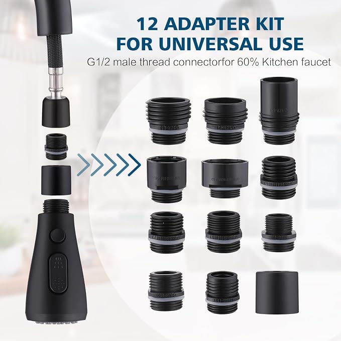 2 Modes Kitchen Faucet Head Replacement with 12 Adapters, Pull Down Spray Head for Kitchen Faucet, Kitchen Sink Sprayer Replacement Compatible with Moen, American Standard, Kohler Faucets