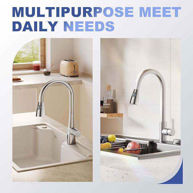 Pull Down Kitchen Faucet Sprayer Head Replacement, G1/2 (13/16" Male Thread) Pull Out Sink Spray Nozzle, 2-Mode Stream & Spray Tap Hose Spout Only, Brushed Nickel