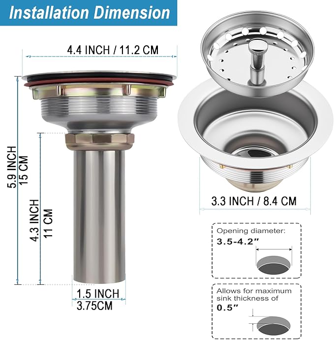 (1 Pack) eflyefly 1-1/2 inch Kitchen Sink Drain Kit with P Trap