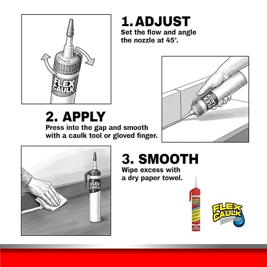 Flex Caulk, Silicone, Waterproof & Weatherproof Sealant, Strong, Indoor, Outdoor, Bath, Kitchen, Shower, Sink, Window, Baseboards, Door, RV, Roof, Wood, Glass, Tile, Marine, White, 6.5 oz, 1-Pack