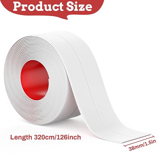Fixmend Caulk Tape Self Adhesive, 2 Rolls Toilet Caulking Strip Waterproof | Sealant Tape for Kitchen, Bathroom, Shower, Bathtub, Toilet, Wall Floor, Countertop with Sealing Tool (126 x 1.5in)