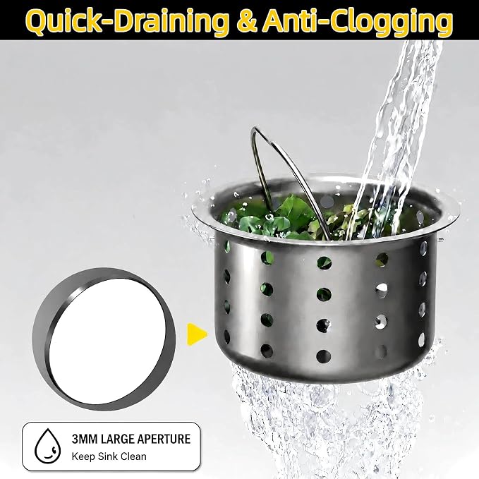 Updated Sink Strainer Basket Only, 3-inch Basket for 3.5 inch Kitchen Sink Strainer,Replacement Basket with Handle, Deep Cup SUS304 Bright Chrome,Food Catcher for Standard Kitchen Sink Drains