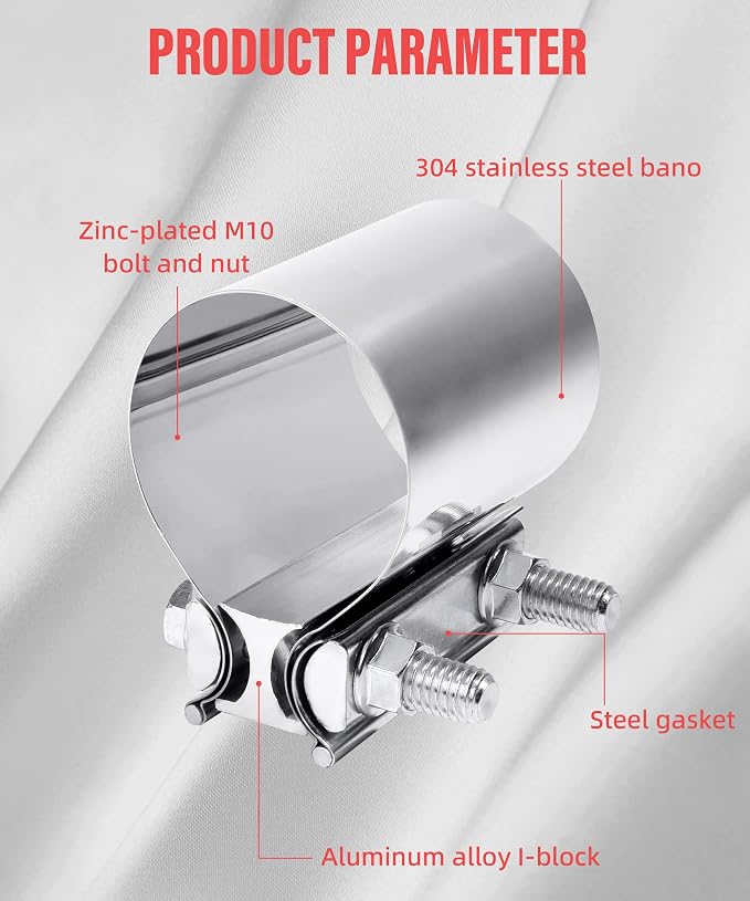 Zlirfy Stainless Steel Exhaust Clamp Band, Universal Widening Butt Joint Clamp, Fit for 2.25" Exhaust Pipe