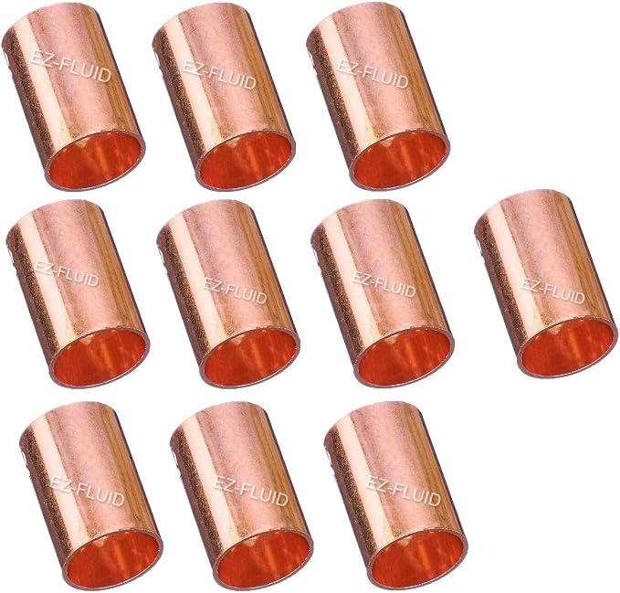 (10) EZ-FLUID Plumbing 1/2" C X C LF Copper Slip Coupling Pressure Fitting Without Stop,Sweat Solder Connection Connector End Repair Coupler Copper Fittings,Residential,Commercial