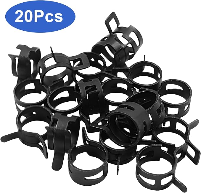 0.59 Inch ID Spring Band Type Clamps, Black, 15mm, 20 Pcs | Fuel Hose Clamps Fasteners, Spring Hose Clip, For Fuel Hose Line Water Pipe Air Tube