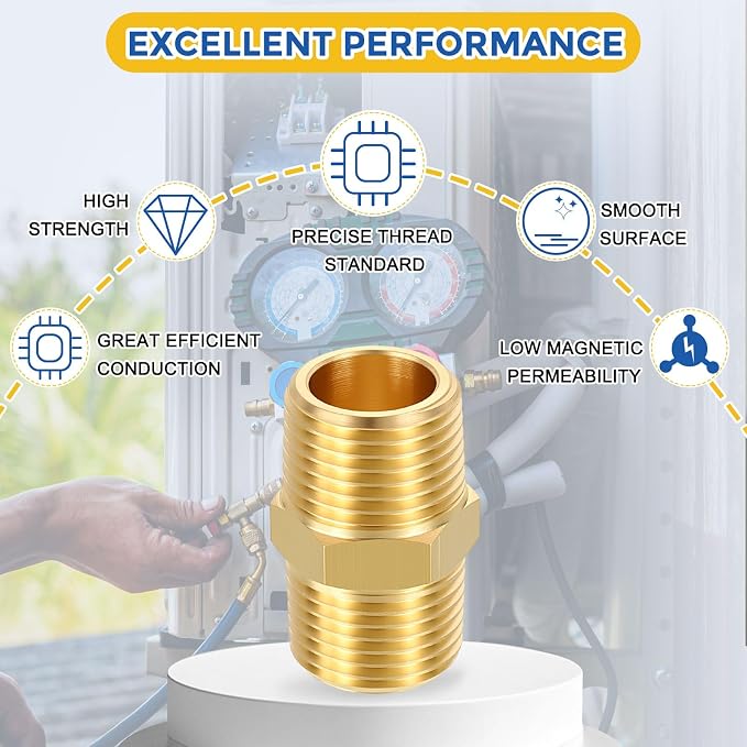 12 Pack Brass Pipe Fittings, 3/8" NPT Male to 3/8" NPT Male | Brass Hex Nipple, Male Pipe Adapter Reducer for Air, Oil, LP