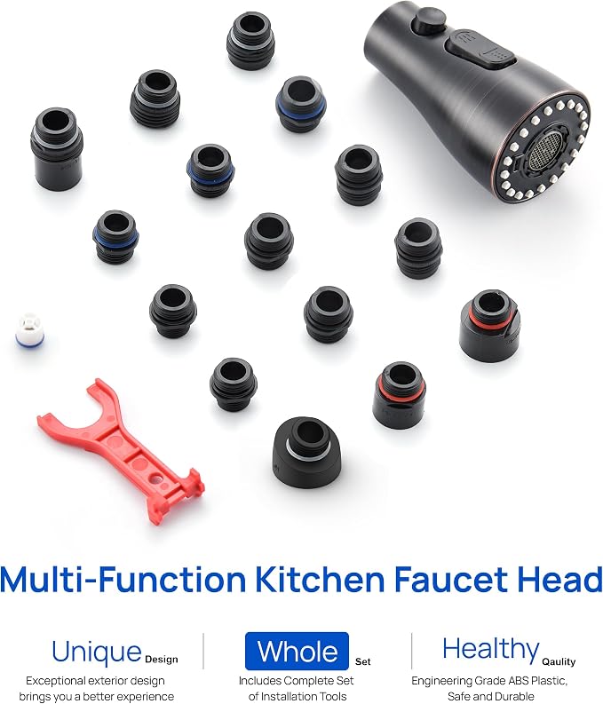 Pull Down Kitchen Faucet Sprayer Head Replacement Part, 15 Connectors, 3 Function Pull Out Sink Sprayer Replacement Nozzle, Kitchen Faucet Head Hose Spray Tap Spout,Oil Rubbed Bronze