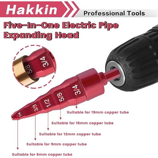 Swaging Tool Drill Bits, 8PCS HVAC Repairing Tools with 5 in 1 Copper Tube Expander 1/4'', 3/8'',1/2'',5/8'',3/4'',7/8'' Bits Set, Hakkin Hex Shank Copper Pipe Expander Flaring Tool with Tool Gloves