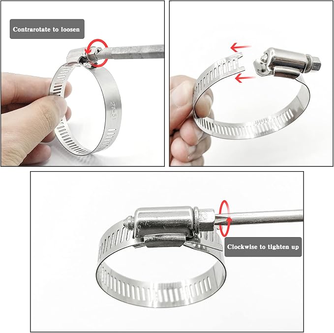 4 Inch Hose Clamp, 10 Pack Stainless Steel Hose Clamps for 3 1/2 Inch to 4 1/2 Inch Hose Pipe Adjustable Large Worm Gear Hose Clamp Assortment Kit for Automotive Plumbing Mechanical Dryer Vent