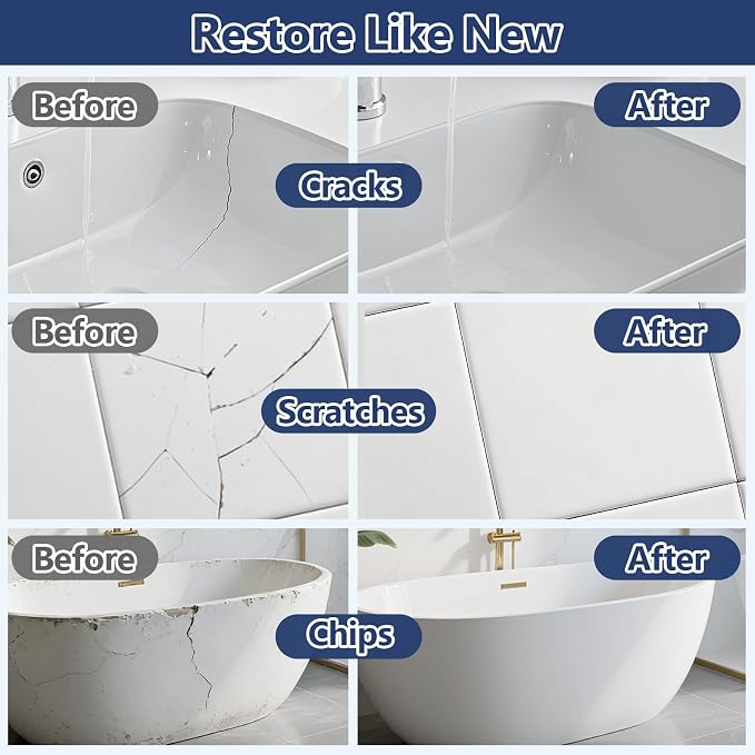 Kalolary Tub and Fiberglass Shower Repair Kit, 3.6oz Porcelain Repair Kit