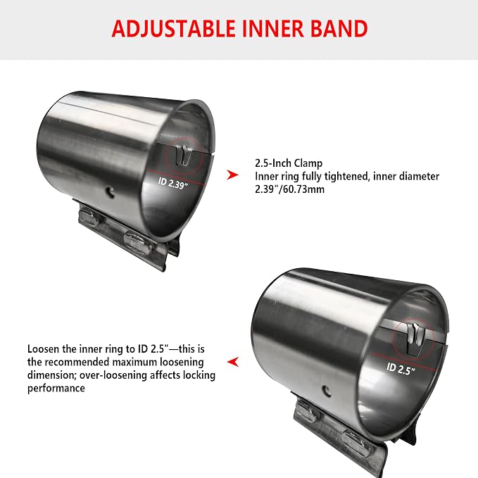 2.5 Inch Butt Joint Exhaust Clamp Band Clamp | 304 Stainless Steel Sleeve Coupler