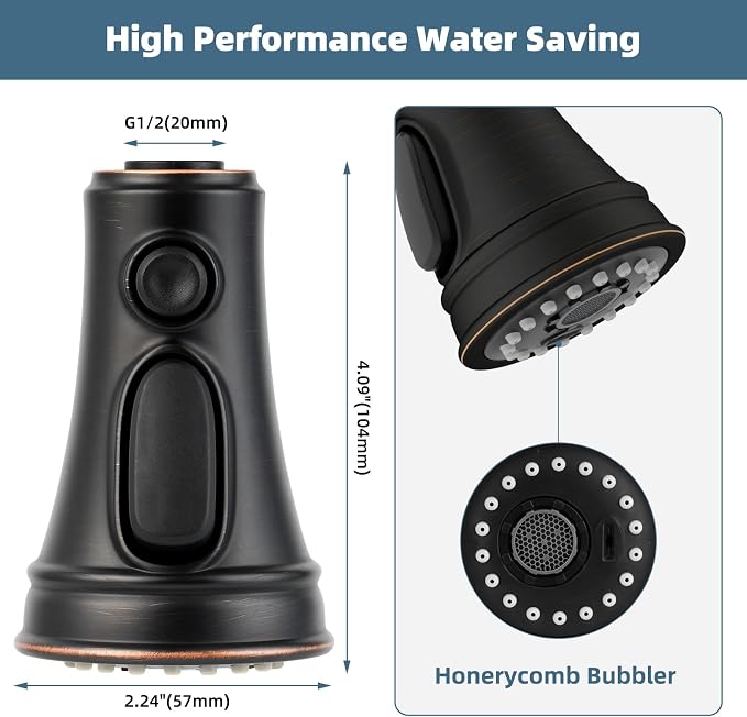 Universal Kitchen Faucet Head Replacement, 3 Modes Spray, Oil-Rubbed Bronze