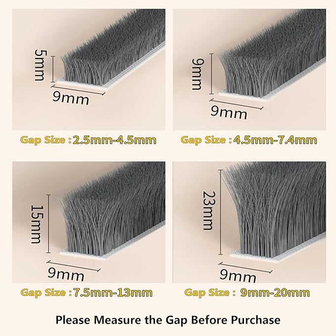 Brush Weather Stripping Door Window Seal,2 Pack 0.2"x 0.4" x33FT | Felt weather stripping,door sweep,sliding glass door applicable,soundproof,door frame sealing,windproof weatherstripping