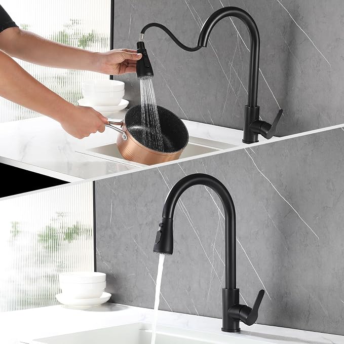 2 Modes Kitchen Faucet Head Replacement with 12 Adapters, Pull Down Spray Head for Kitchen Faucet, Kitchen Sink Sprayer Replacement Compatible with Moen, American Standard, Kohler Faucets