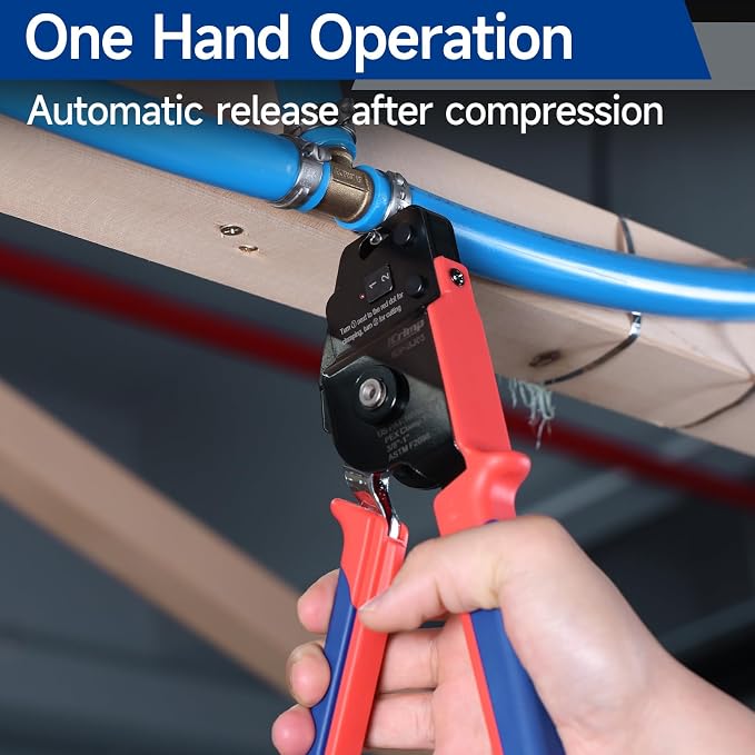 iCrimp BJ03 PEX Cinch & Removal Tool Kit for 3/8"–1" Stainless Steel Clamps | One hand ratchet auto-release design, kit includes 20pcs 1/2", 10pcs 3/4" PEX clamps and pipe cutter