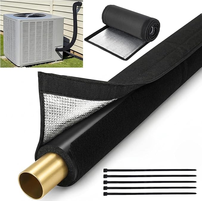 HVAC Pipe Insulation Cover 72"x10.2" AC Line Insulation Sleeve, Outdoor 5-Layer 600D Oxford Air Conditioner Line Insulation Cover for Mini Split, AC Copper Lines, Heat Pump Sunproof Anti-Freeze Black