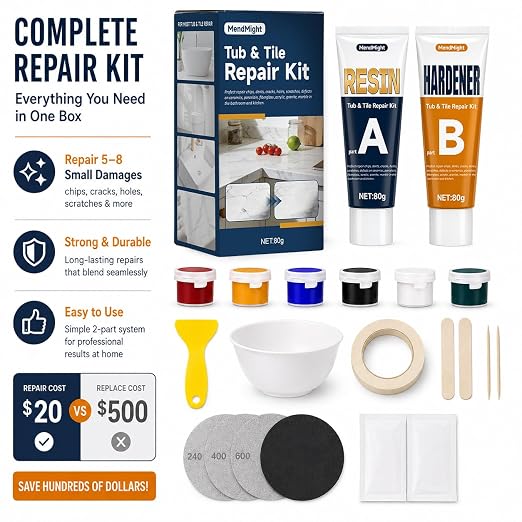 Tub & Tile Repair Kit for Porcelain Sink: DIY Fix - Match 90% Shades
