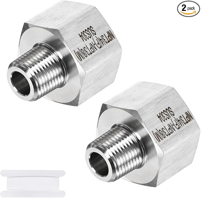 M METERXITY 2-Pack Garden Hose Adapter, Stainless Steel 3/4" NPT Female x 3/8" NPT Male Threaded Connector with Sealing Tape Garden Hose Convert Fitting for Pipe Fitting/Shower