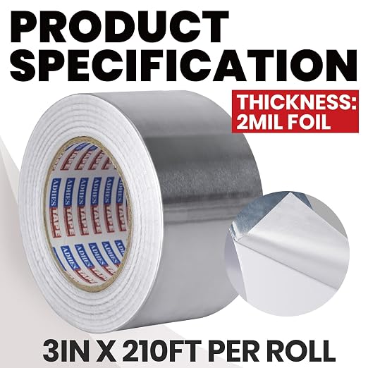 ADHES Heavy Duty Aluminum Foil Tape 3 Inch x 210 Feet(70 Yards) | Heat Resistant & Waterproof Silver Duct Tape – High-Temperature HVAC Tape for Ductwork, Sealing, Insulation, and Repairs