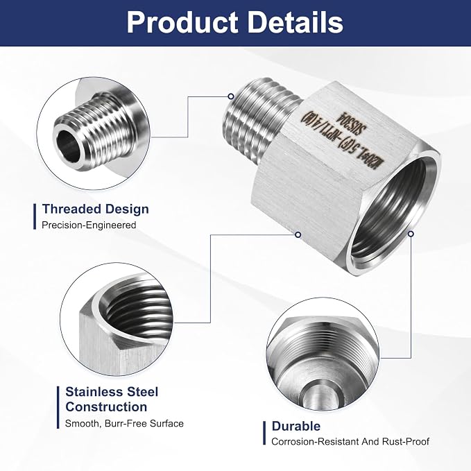 M METERXITY 2-Pack Garden Hose Adapter, Stainless Steel M20x1.5 NPT Female x 1/4" NPT Male Threaded Connector with Sealing Tape Garden Hose Convert Fitting for Pipe Fitting/Shower