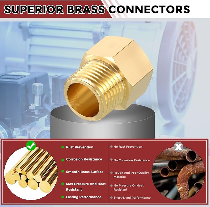 Pack of 5,1/2" NPT FeMale to 1/2" NPT Male Solid Brass Pipe Fittings | Thread Adapter W/ Sealing Tape, Brass Pipe Extension Connectors for Bathroom Remodeling, Tool Extensions