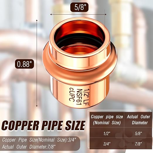 Therwen 15 Pcs 1/2-inch Copper Pipe Press Fittings, 90 Degree Elbow Coupling Zero Lead, Elbow Press Adapter Fittings Coupling for Plumbing