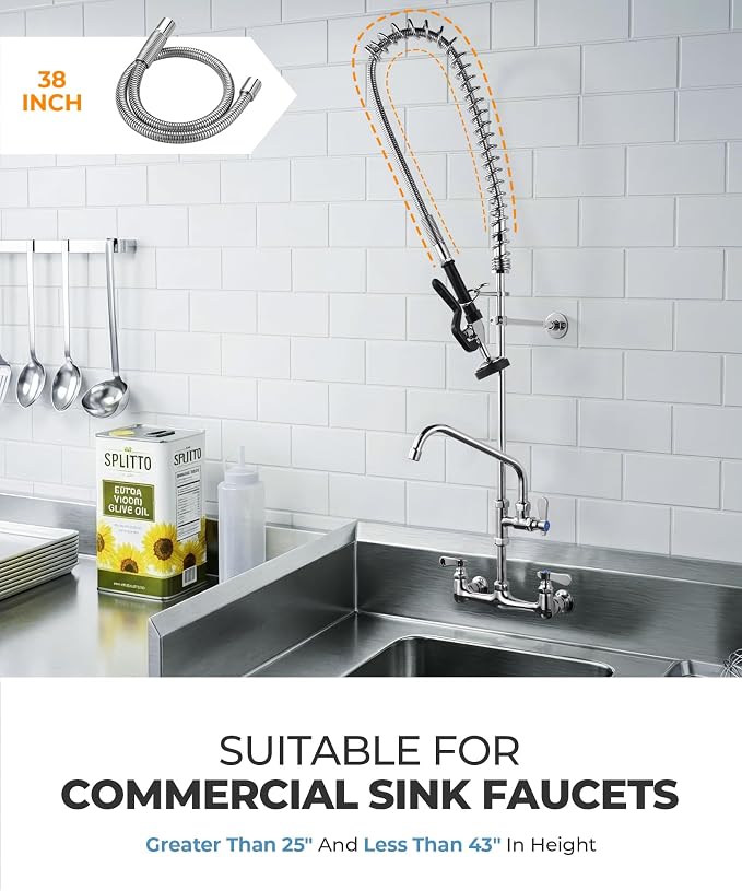 38" Commercial Sink Faucet Sprayer Hose, Pre-rinse Sprayer Hose for Commercial Kitchen Sink Faucet, 38 Inch Stainless Steel Flexible Hose Replacement Kit for Restaurant Industrial Dishwasher