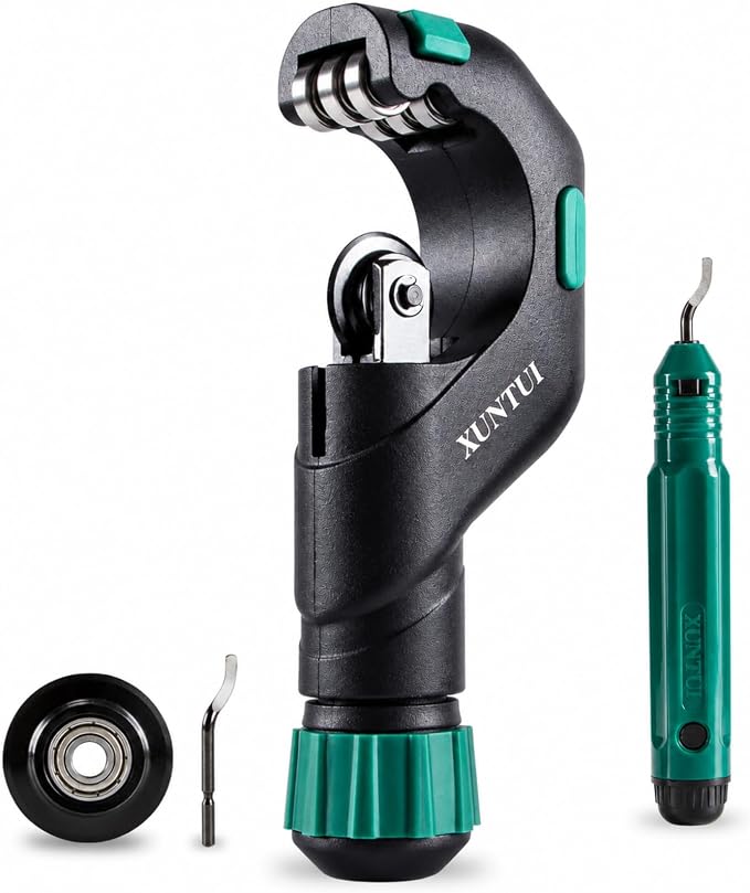 Copper Pipe Cutter, 3/16"-2" OD Tubing Cutter Kit | Cuts copper, brass, aluminum, EMT, exhaust & 304 thin-wall stainless tubing; deburrer, spare wheel & blade included