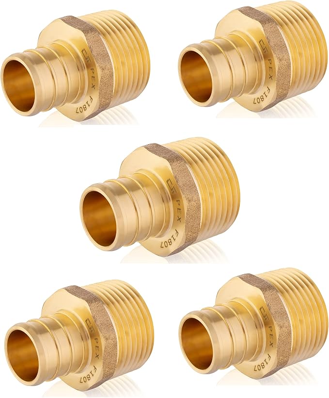 5PC Pex Barb Crimp Brass Fittings 3/4Inch x 3/4Inch NPT Male Adapter | ASTM F1807,For Potable Water-PEX1807019(5)