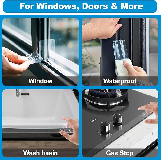 ETERART Transparent Weatherproof Seal Tape for Rain Leaks, 2" x 30Yds | Heavy Duty Adhesive for Winter Drafts, No-Residue Weather Stripping for RVs, Windows, Doors & Renters, easy tear