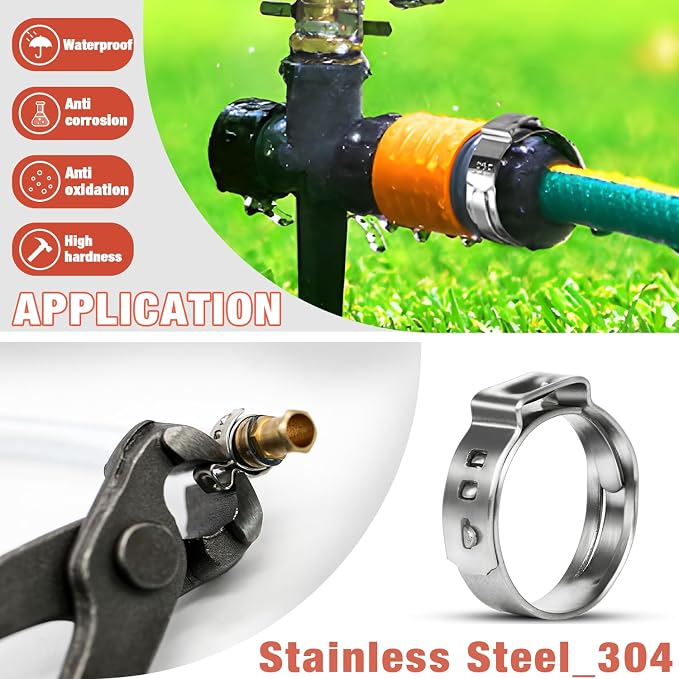 AKIHISA 360Pcs 16 Sizes Single Ear Hose Clamps, 5.3-36.1mm Stainless Steel_304 Crimp Hose Clamps Cinch Rings Assortment Kit for Automotive, Pipe, Plumbing