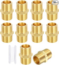 10 Pack Brass Pipe Fittings, 1/2" MNPT to 1/2" Male NPT | Brass Hex Nipple W/ Sealing Tape, Male Pipe Adapter Reducer for Air, Oil, LP, Gas