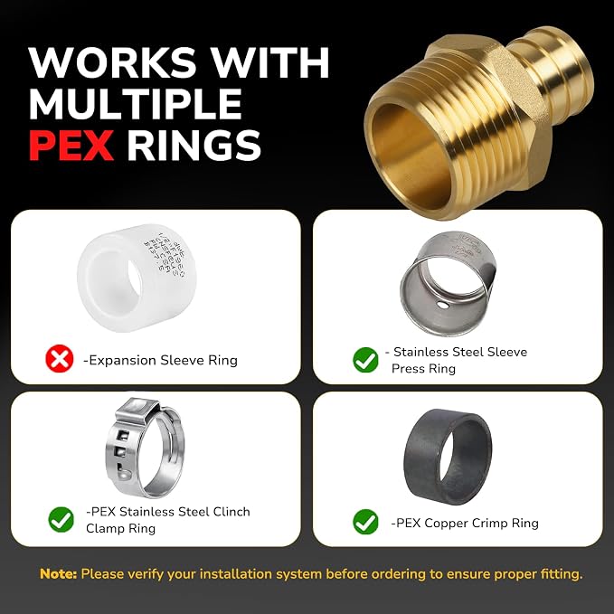 Pex Fittings, 3/4" Male NPT to 3/4" Pex Male Adapter, Heavy-Duty Brass Crimp Fittings for PEX Pipes with Leak-Resistant Construction, NSF & UPC Certified, 4 Pack