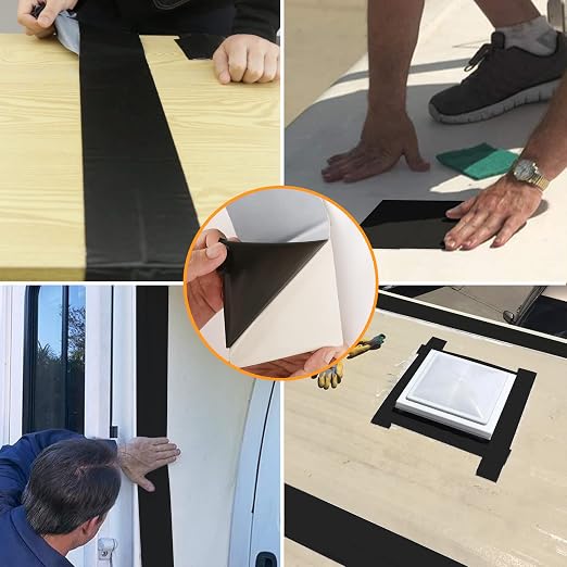 Butyl Sealant Waterproof Tape, RV Roof Repair Tape Black 6 Inch X 50 Feet | RV Sealant Tape, Stop Camper Roof Leaks, UV-Resistant, Weatherproof and Reliable (6In-50FT Black)