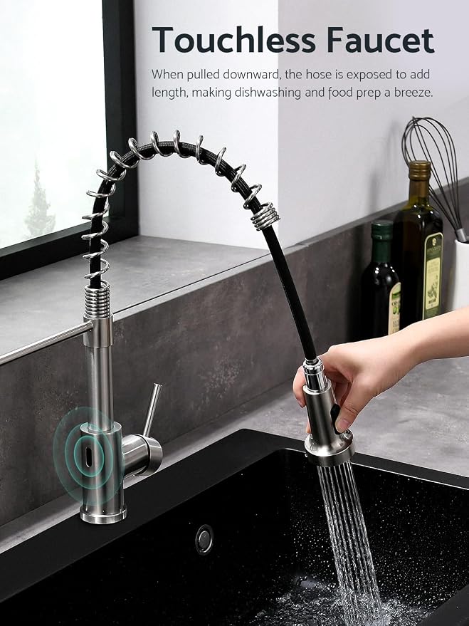 WEWE Touchless Kitchen Faucet, 2-Mode Sprayer, Brushed Nickel, Pull-Down