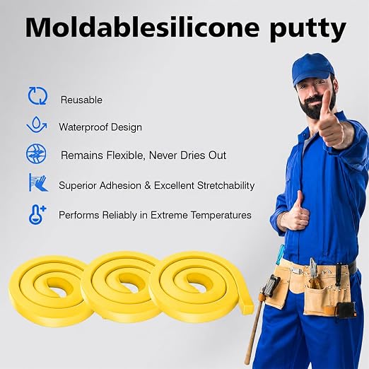 3-Pack Silicone Putty, Non-Hardening Waterproof Sealant, 8.8 oz Total