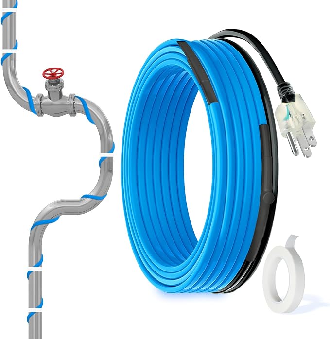 MAXKOSKO 24ft Self Regulating Heat Tape for Water Pipes Heating Cable | Heat Trace Cable with Thermostat Keeps Water Flowing at -40°F, Freeze Protection for Metal & Plastic Pipes,120V 5W/ft
