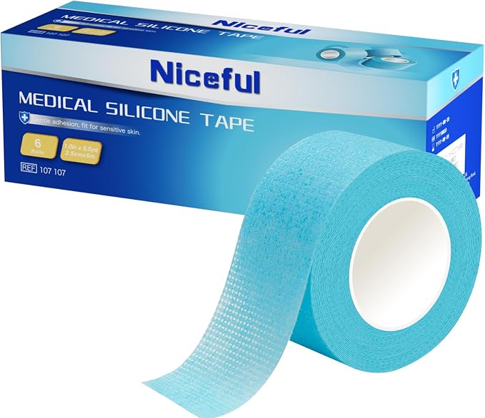 Niceful Silicone Medical Tape, Hypoallergenic, Easy Tear, 1" x5.5Yd 6 Rolls | Soft Silicone, Waterproof, Easy Tear, No Skin Irritation, Great for Frequent Dressing Changes, 1"X5.5Yd, Value 6-Roll Pack