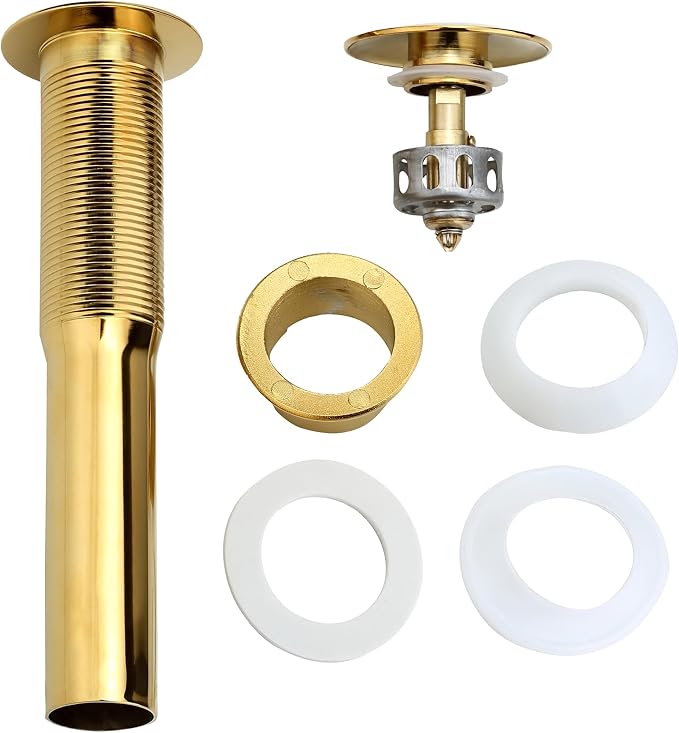 Rockgoya Bathroom Sink Drain, Gold Drain Stopper Bathroom Sink Without Overflow,Pop Up Drain Assembly with Detachable Strainer Basket,Built-in Anti-Clogging Strainer,Stainless Steel