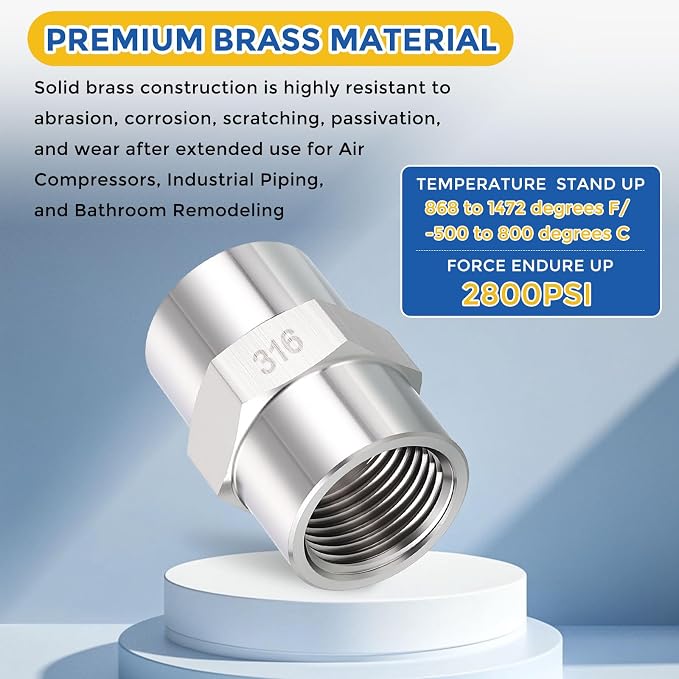 2Pack 1/2" FeMale NPT to 1/4" FeMale NPT 316 Stainless Steel Coupling | 316 Stainless Steel Pipe Fittings, Coupler Hex Head Connector with Sealing Tape for Air, Oil, LP, Gas, Fuel, Water