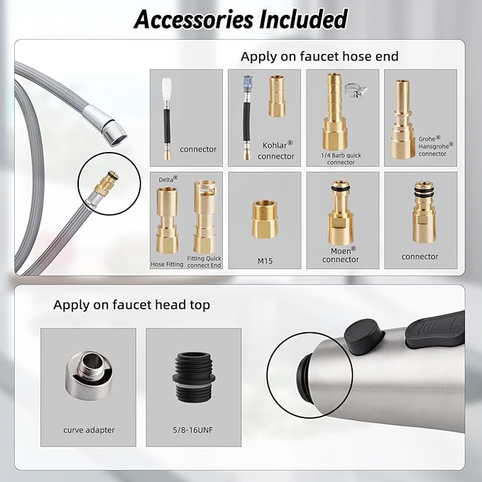 Stainless Kitchen Faucet Head, 67" Hose, 14.1oz Weight Ball, Brushed Nickel