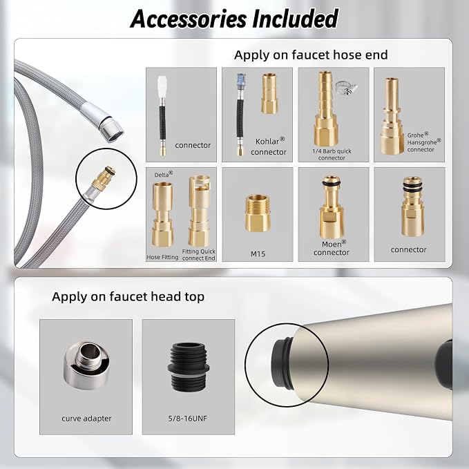 4-modes Kitchen Faucet Head, 67" Hose, 14.1oz Weight Ball, Brushed Nickel