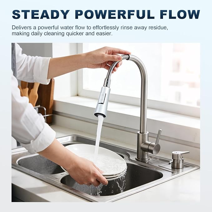 Durable Lightweight Kitchen Faucet Head Replacement, 13/16" Male Thread Pull Down Sink Sprayer Nozzle, 2-Mode High Pressure Anti-Clog Faucet Part, Pull Down Kitchen Faucet Spray Head，Chrome